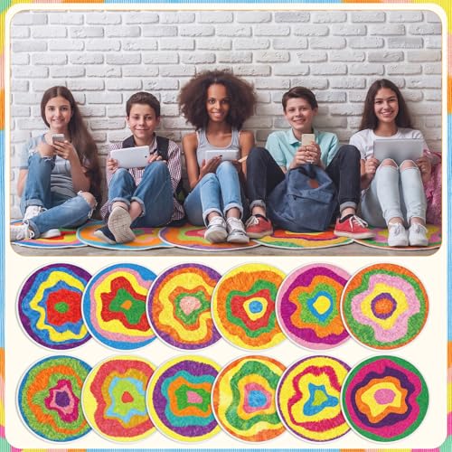 24 Pack Carpet Circles for Classroom, 16 in Non Slip Round Circle Mats for Classroom Sitting, Flexible Corner Circle Time Rugs for Reading Nook, Playing Areas, Library, Group Activity(Spiral) - style: Spiral