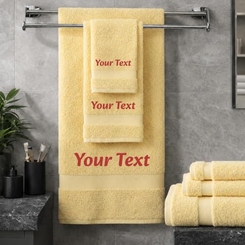 Personalized Towel Set, Custom Bath Towels with Name, Turkish Cotton Yellow | 3 Pcs Set, 100% Cotton, Embroidered, Monogrammed, Customized Gift For Adults, Wedding, Bridal Shower, Housewarming, Spa - color: Yellow, size: 3 Piece Towel Set