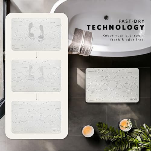 Diatomaceous Earth Stone Bath Mat - Ivory Bloom | Modern Fast Dry Bathroom Floor Shower Mat, Quick Drying Premium Luxury Diatomite Spa Stone Gift, Non-Slip Base, 23.6" x 15.4" - color: Ivory Bloom