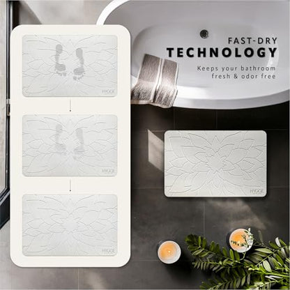 Diatomaceous Earth Stone Bath Mat - Ivory Bloom | Modern Fast Dry Bathroom Floor Shower Mat, Quick Drying Premium Luxury Diatomite Spa Stone Gift, Non-Slip Base, 23.6" x 15.4" - color: Ivory Bloom
