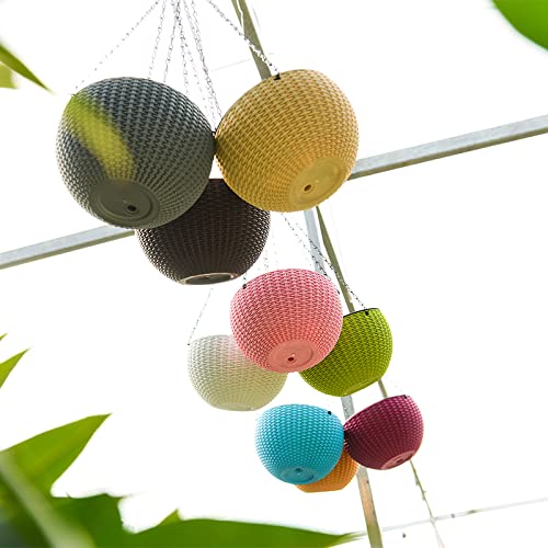 Hanging Basket Plastic Flower Pot Round Resin Garden Hanging Planter for Indoor Outdoor Plants 2 Pack Brown - color: 8 Inch Brown