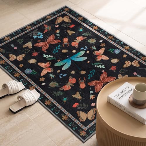 2x3 Black Washable Entryway Rug,Small Door Mat for Bathroom Kitchen | Soft,Machine Washable & Non Slip,Low Pile,Ideal for Girls Room, Nursery,Kids Room - color: Black, size: 2' x 3' (Rectangular)