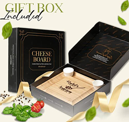Personalized Bamboo Cheese Board and Knife Set - Custom Engraved Platter Serving Tray with Slide Out Drawer & 4 Stainless Steel Knives - Unique Gift Set for Anniversary, Wedding (Design 9) - color: Design 9