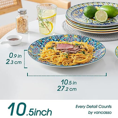 vancasso Ceramic Dinner Plates Set of 6, 10.5 Inch, Microwave Safe | Salad Plates Set, Colorful Bohemian Style Dishes for Kitchen - size: 10.5in