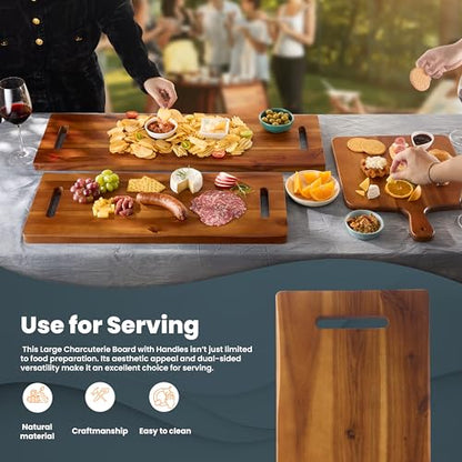 TIDITA 24" Large Acacia Wood Charcuterie Board, Built-in Handles, Raw Edge | Dual-sided Design, Extra Long Wooden Serving Cheese Boards, Rectangular Serving Platter for Meat Steak, Cracker Appetizers - color: Acacia, size: 24" x 9.8" x 1"