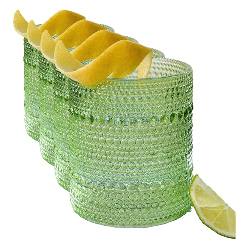 Kate Aspen Sage Green Hobnail Beaded Drinking Glasses Set of 6-10 oz Vintage Glassware, Holiday Entertaining Drinkware, Water & Cocktail Glasses - Great Christmas or Hostess Gift (Pack of 4) - color: Sage Green, size: Beaded 10 oz. (Pack of 4)