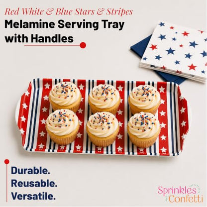 Red White & Blue Stars & Stripes Melamine Serving Tray Patriotic Platter | By Sprinkles & Confetti 4th of July Memorial Day Summer Parties Hosting BPA-Free Reusable Entertaining Food Displays - color: Americana Red & Blue Stars and Stripes
