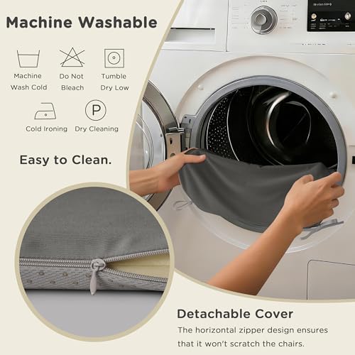 AddGrace Memory Foam Chair Cushions for Dining Chairs Set of 4 Dark Grey | 17.5"x17.5"x1.5", with Ties and Non Slip Bottom, Washable Cover, Soft and Skin-friendly Fabric, for Kitchen Dining Room - color: Dark Grey