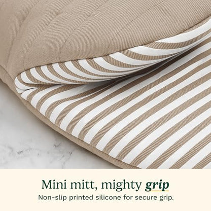 Cuisinart Mini Oven Mitts, 2-Pack 5.5"x8", Printed Silicone, 450F | Non-slip grip stripes, faux leather hang loop, cotton lining for comfort, ambidextrous for baking, cooking, and cast iron - color: Beige