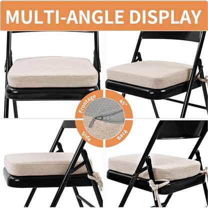 SINOSSO Memory Foam Chair Cushion for Folding Chair 1 Pcs, Thickened 2" Square Kitchen Chair Pad with Ties, Indoor Non-Slip Dining Chair Seat Cushion (1 Piece, Oatmeal Beige) - color: Oatmeal Beige