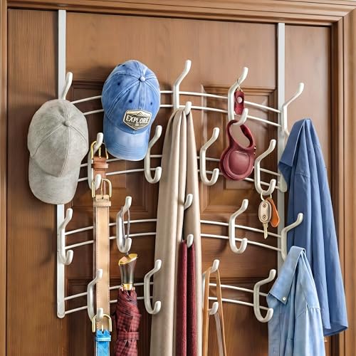 LYNK Professional® Home™ 36 Hook Over the Door Hooks, Door Hanger | White Finish • Over the door coat rack and door coat hanger for hanging coats, towels, robes, bags and clothing on doors - color: White, size: 36 Hooks Meridian