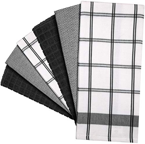 Premium Kitchen Towels (20”x 28”, 12 Pack) | Large Cotton Dish Towels | Flat & Terry Highly Absorbent Kitchen Linen Set with Hanging Loop | Black Check - color: Black Check, size: Kitchen Towels - Mixed Styles (Pack of 2)