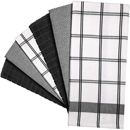 Premium Kitchen Towels (20”x 28”, 12 Pack) | Large Cotton Dish Towels | Flat & Terry Highly Absorbent Kitchen Linen Set with Hanging Loop | Black Check - color: Black Check, size: Kitchen Towels - Mixed Styles (Pack of 2)