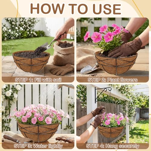6 Pack 12 inch Metal Hanging Baskets for Plants Outdoor Metal Wire Hanging Basket Planter with Coco Fiber Liners Flower Pots for Home Porch Garden Patio, Diamond-Shaped - size: 12" x 6 Pack, style: Diamond