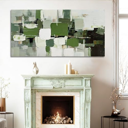 Abstract Canvas Wall Art Green White Black Gray for Living Room 29x58 Inch - color: White and Green and Black, size: 58"L x 29"W