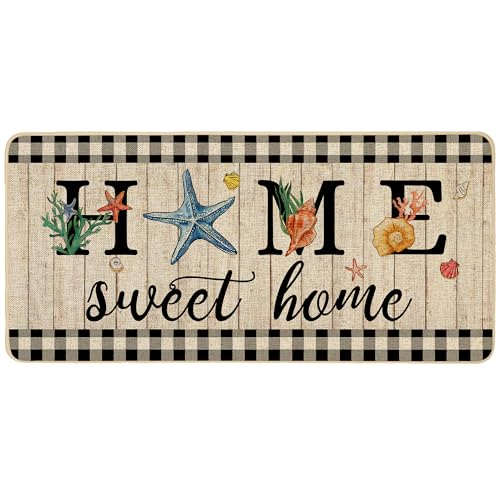 ORTIGIA Summer Ocean Starfish Doormat Home Sweet Home Indoor Outdoor Patio Welcome Door Mats Non-Slip Durable Entrance Mat for Home Entrance Outside Entry Yard Floor Patio 17x36 INCH - color: Starfish, size: 1'5" x 3' (Rectangular)