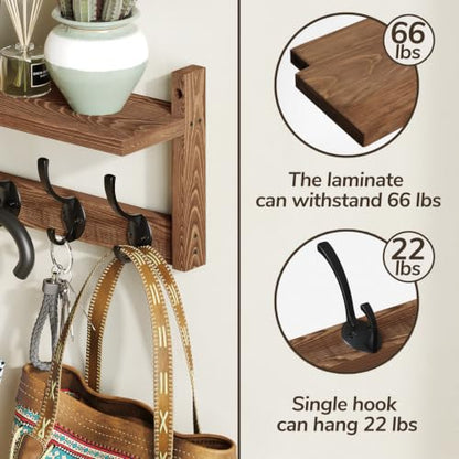 AMBIRD 34.2 inch Wooden Extra-Long Wall Hook Rack with Shelf - Versatile and Decorative Wall-Mounted Storage - 10 Hooks for Hanging Coats, Hats, Scarves - Ideal for Entryways, Bedrooms, Closets - size: 34.2 inch, style: Retro Brown