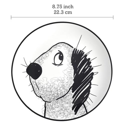 Bico Doodle Pawtrait Ceramic Salad Plates Set of 4, 8.75 Inch Dessert Plates for Salad, Appetizer, Side Dishes, Microwave and Dishwasher Safe, Gift for Housewarming and Thanksgiving - color: Doodle Pawtrait
