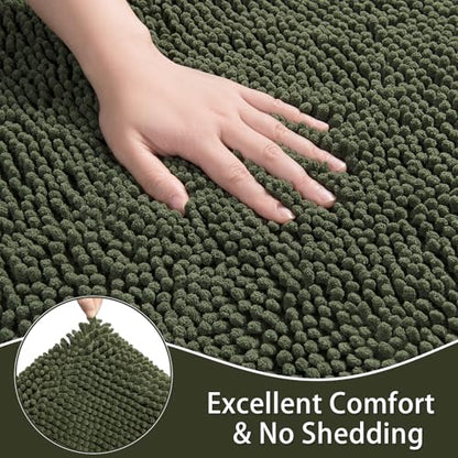 LOCHAS Bathroom Rugs Sets 2 Piece, 20''x20'' & 34''x21'', Olive Green | Non Slip U-Shaped Toilet Rug, Chenille Washable Absorbent, Soft Bath Mat Set for Shower, Sink - color: Olive Green