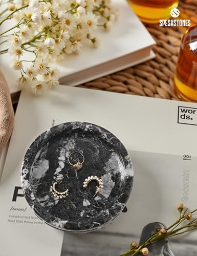 Marble Jewelry Dish, 5" Handmade Black Ring Tray | Handmade trinket holder for earrings, necklaces, keys & candles, Catchall dish for vanity, nightstand & gift for women - color: Black