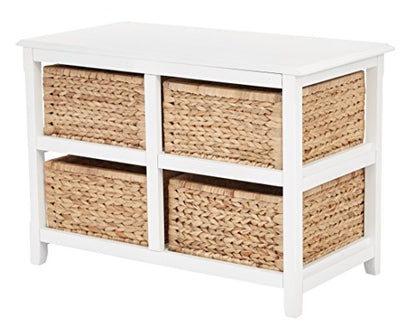 OSP Home Furnishings Seabrook Storage Tower with Solid Wood Frame and Natural Baskets, 2-Tier, 4-Drawer, White Finish - color: White Finish, size: 2-Tier, 4-Drawer