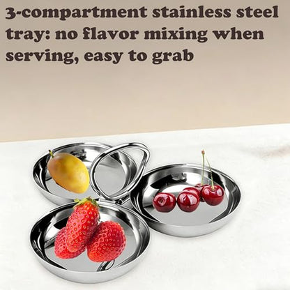 3-in-1 Stainless Steel Snack Bowls, Serving Tray for Nuts & Candy | Durable 304 stainless steel snack tray with 3 connected bowls, keeps nuts, candy and appetizers organized for parties.