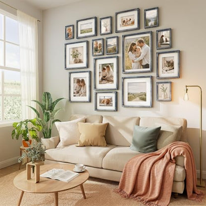 Vittanly Solid Wood 8x10 Picture Frames Set of 4, Distressed Blue | 5x7 Picture Frame with Mat, Gallery Wall Frame Set, 8 x 10 Frame for Wall & Tabletop Display, Family, Pet, Christmas - color: Distressed Blue, size: 8x10