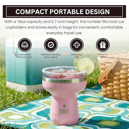 Double Wall Insulated Margarita Tumbler, Cocktail Cup Rose Quartz, 16 oz | Keeps Drinks Cold 12+ Hours, Shatterproof, Portable, Travel Friendly Perfect for Margaritas, Martinis, Cocktails & Mix Drinks - color: Rose Quartz