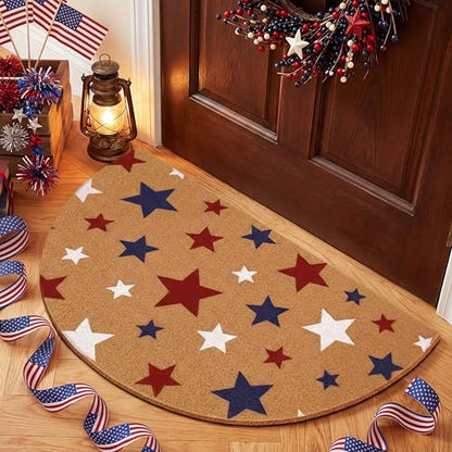Duraaamo Independence Day Doormats Half Round 4th of July 250th Outdoor Mats Welcome Non Slip National Day Floor Mats for Front Porch Entryway Decor - style: Red Blue Stars