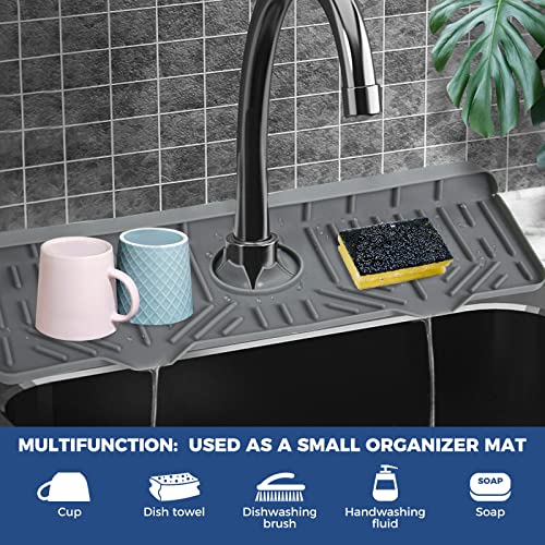 BFONS XL Silicone Faucet Handle Drip Catcher Tray, Gray, 18.1in x 5.7in x 0.79in - size: Grey(1Pack): 18.1"x5.7"