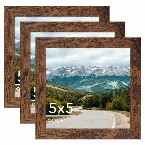 5x5 Picture Frame Deep Brown for Wall Hanging or Tabletop, Wood 5 x 5 Frame Photo Frame for Wall Horizontally or Vertically, Deep Brown, 3 Pack - size: 5x5 inch