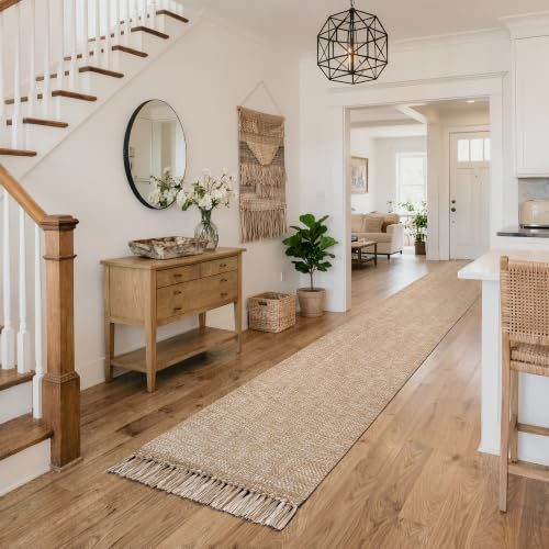 Long Entry Hall Runner Rug, 2.6x14 ft Kitchen Carpet | Washable Boho Bedroom Rug, Tan Modern Farmhouse Braided Woven Cotton Carpets Runners for Bedside, Entry - color: Tan/Cream, size: 2.6' x 14' (Rectangular)