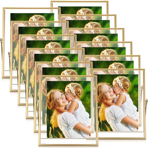 12 Pack 8 x 10 Inch Gold Floating Frame for Photo 6 x 8 Inch, Glass Floating Picture Frame Collection Vintage Metal Minimal Ornate Easel for Wedding Gift Pictures Photos Desk Tabletop Display - color: Gold, size: 6 x 8 Inches