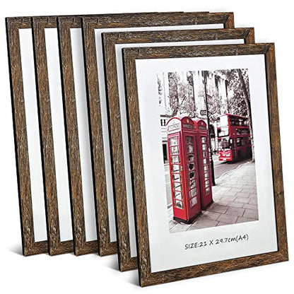 A4 Certificate Frame Set, Set of 6 Wood Picture Frame with High Definition Plexiglass, Rustic A4 Photo Frame Suitable for Wall-Mounted Composite Wood Picture Frames (brown) - size: A4 (8.27 x 11.69 inches)