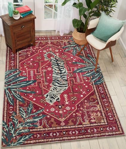 Tribal Rugs Washable Summer Tropical 3x5 Throw Carpet Wine Red Traditional Boho Vintage Oriental Rug for Bedroom Kitchen Living Room Indoor Entryway - color: Wine Red, size: 3' x 5'