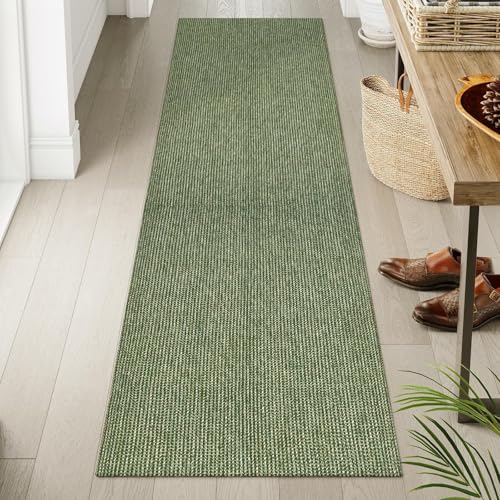 Uphome Long Hallway Runner Rug, 2x8 Washable Boho Kitchen Rug Runner, Non Slip Braided Cotton Famhouse Entryway Runner Rug Low Pile, Stain Resistant Floor Runner for Hallways Doorawy Bedroom, Green - color: Green, size: 2' x 8' (Rectangular)