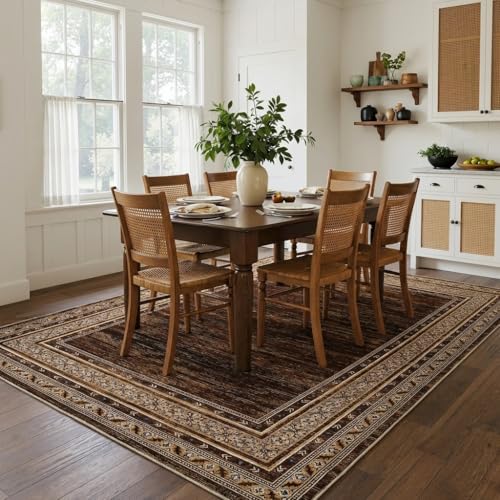 Neutral Rugs for Living Room 9x12 Washable Non Slip Modern Solid Area Rug, Stain Resistant Bordered Soft Carpet, Neutral Foldable Floor Rugs for Bedroom, Dining Room, Nursery, Red Brown | Non Slip Low Pile Stain Resistant Bordered Foldable Soft Textured S