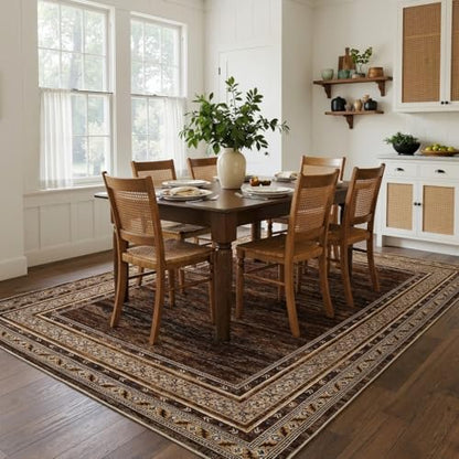 Neutral Rugs for Living Room 9x12 Washable Non Slip Modern Solid Area Rug, Stain Resistant Bordered Soft Carpet, Neutral Foldable Floor Rugs for Bedroom, Dining Room, Nursery, Red Brown | Non Slip Low Pile Stain Resistant Bordered Foldable Soft Textured S