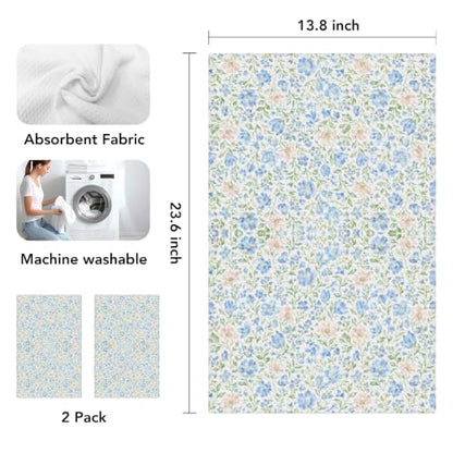 jeilink Blue Pink Floral Kitchen Towels, Set of 2 Dish Towels for Kitchen | Pastel Coquette Flower Soft Absorbent Decorative Tea Hand Towel for Home Dining Room Restaurant Cooking, 13.8 x 23.6 Inch