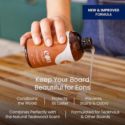 Teakhaus Carving Board and EON Cutting Board Oil Set - Small (S) Teak Wood Cutting Board with Juice Groovel & Food-Grade Mineral Oil - 16”L x 12”W x 1.5” Thick - FSC Certified - color: Cutting Board with Maintenance Oil, size: Small (16 inch x 12 inch x 1