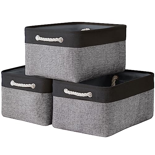 Collapsible Storage Bin for Shelves - 16x12x8 inch Large 3 Pack Storage Basket for Organizing with Rope, Fabric Storage Cubes for Organizer Toy Cloth Gift Closet (Black & Grey) - color: Black&Grey, size: 3PCS/Large - 15.7Lx11.8Wx8.3H