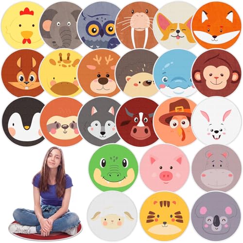 24 Pack Carpet Circles for Classroom, 16 in Non Slip Round Circle Mats for Classroom Sitting, Flexible Corner Circle Time Rugs for Reading Nook, Playing Areas, Library, Group Activity(Animal) - style: Animal