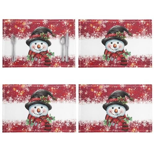 Christmas Theme Placemats Set of 4, Linen Place Mats for Kitchen and Dining Table Rectangular Table Mats 17.7 x 11.8 inch Christmas Cute Snowman Print - color: Christmas Snowman, size: Set of 4