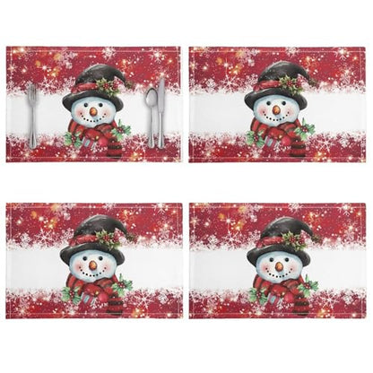 Christmas Theme Placemats Set of 4, Linen Place Mats for Kitchen and Dining Table Rectangular Table Mats 17.7 x 11.8 inch Christmas Cute Snowman Print - color: Christmas Snowman, size: Set of 4