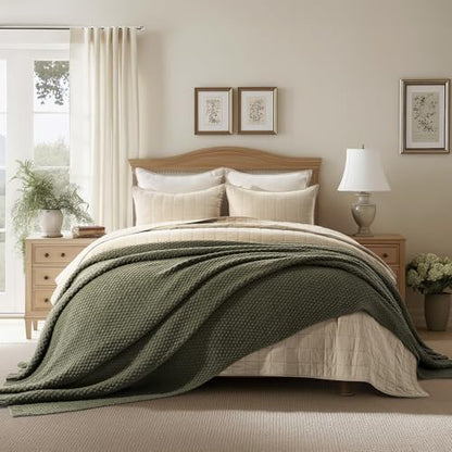 EVERGRACEHOME Chunky Chenille Knit Throw Blanket, 90 x 90, Olive Green | Sculpted Moss Stitch, Chic Modern Farmhouse, All-Season Warmth, OEKO-TEX® Certified, Oversized Queen for Couch, Bed, Sofa - color: Olive Green, size: 90" X 90"