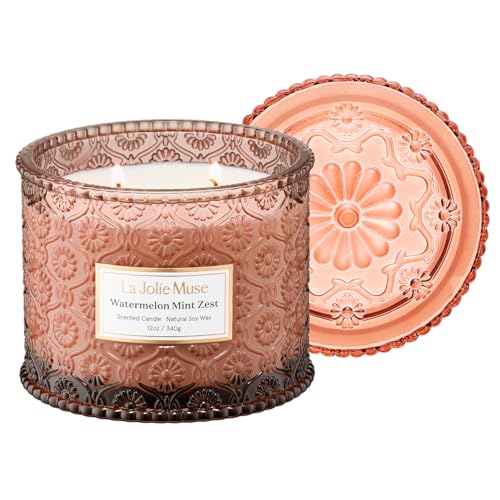 LA JOLIE MUSE Watermelon Mint Scented Candles for Home, Natural Soy 2-Wick | Large Jar Luxury Candle, Clean Non Toxic Wax, Decorative Candles, Fresh Summer Pretty Candles, Gifts for Women & Men,12 oz - color: Watermelon Mint Zest, size: 12 oz