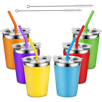 Yummy Sam 12oz Kids Stainless Steel Cups with Silicone Straws & Lids, Spill Proof Metal Tumblers for Adults, Unbreakable Toddle Cups with Full Wrapped Anti-Scald Sleeves for Hot and Cold Drinks.6Pack - color: 12oz with Silicone Straws, 6PCS