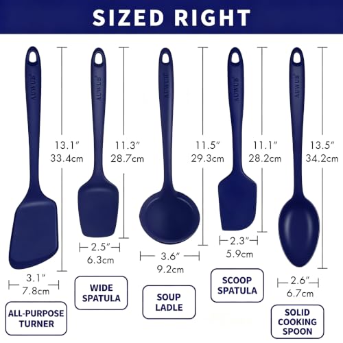 5PCS Silicone Kitchen Utensils Set, Heat Resistant Spatula Set | Cooking Tools Made of Food Grade BPA Free Silicone, Heat Resistant Design Protects Nonstick Cookware for Everyday Meals - color: Navy Blue