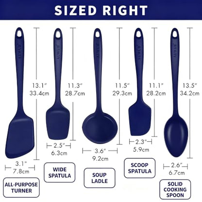 5PCS Silicone Kitchen Utensils Set, Heat Resistant Spatula Set | Cooking Tools Made of Food Grade BPA Free Silicone, Heat Resistant Design Protects Nonstick Cookware for Everyday Meals - color: Navy Blue