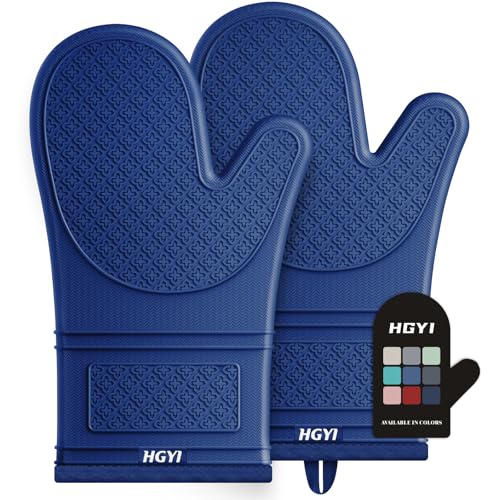 Silicone Oven Mitts, Heat Resistant Oven Gloves with Quilted Liner, Waterproof & Non-Slip Kitchen Mittens for Baking Cooking BBQ, 500°F, 12.5"-Madnight Blue - color: Madnight Blue
